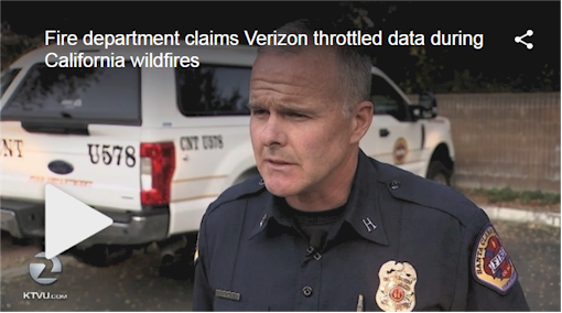 Fire department claims Verizon throttled data during California wildfires